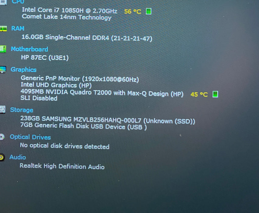 HP ZBook Power G7 i7-10850H QUADRO T2000 4GB GPU 16GB RAM 256GB SSD