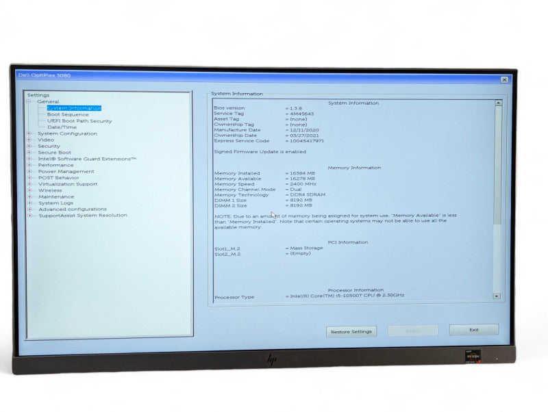 DELL OptiPlex 3080 USSF Intel Core i5-10500T @ 2.30GHz, 16GB RAM & 256GB NVMe -