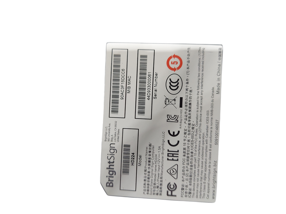 BrightSign HD4 Model: HD224 Digital Media Player