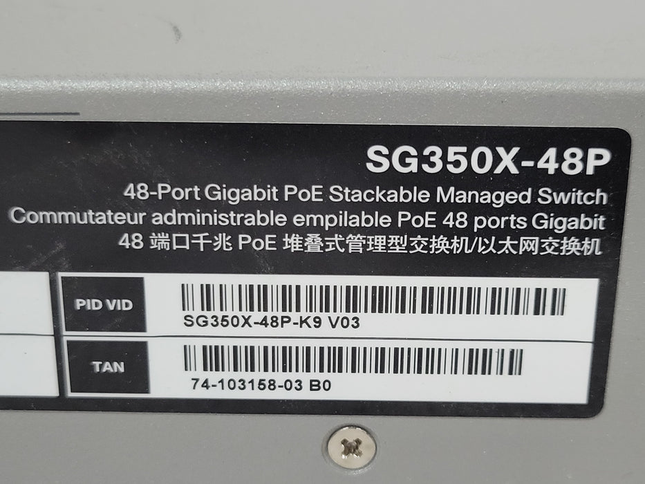 Cisco SG350X-48P-K9 48-Port Gigabit PoE Stackable Managed Switch