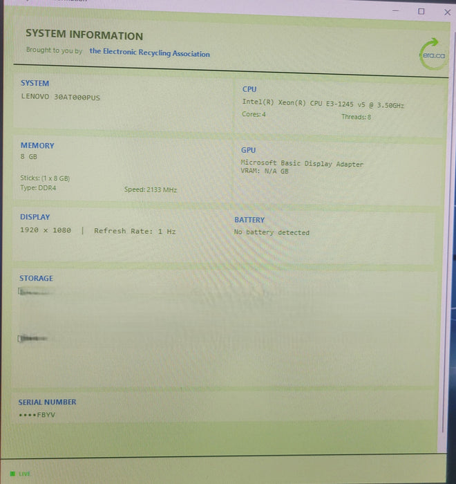 Lenovo ThinkStation P310 | Xeon E3-1245 v5 @3.5GHz 8GB DDR4 | NO HDD