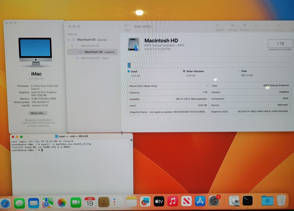 Apple iMac Mid-2017 A1418 21.5" | Core I5-7360U 8GB RAM 1TB HDD Intel Iris 640