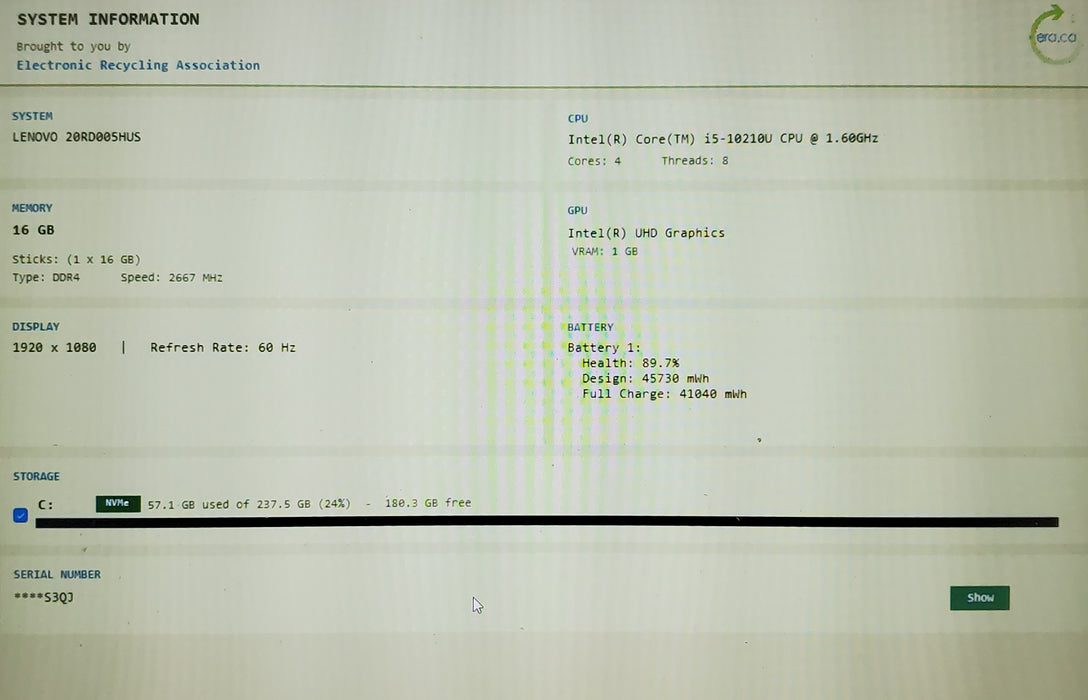 LENOVO THINKPAD E15 GEN 1 15.6" i5-10210U @1.60 16GB RAM 256SSD