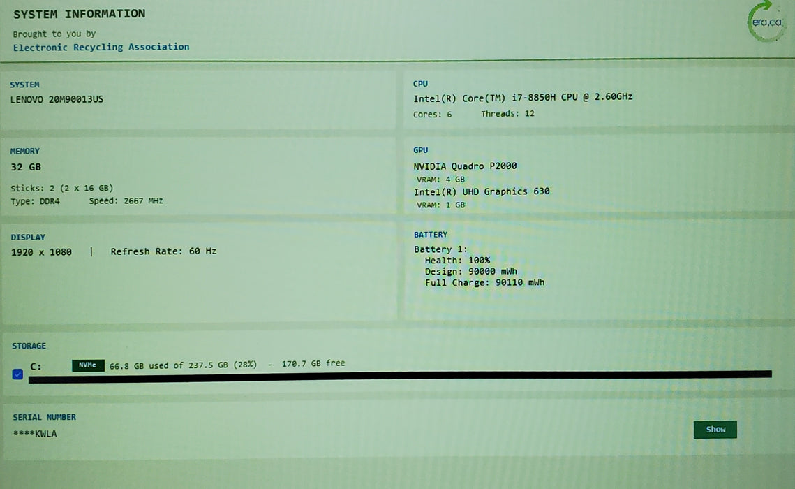 Lenovo ThinkPad P52 i7-8850H 2.6GHz 32GB Ram 256GB SSD 15.6" FHD P2000