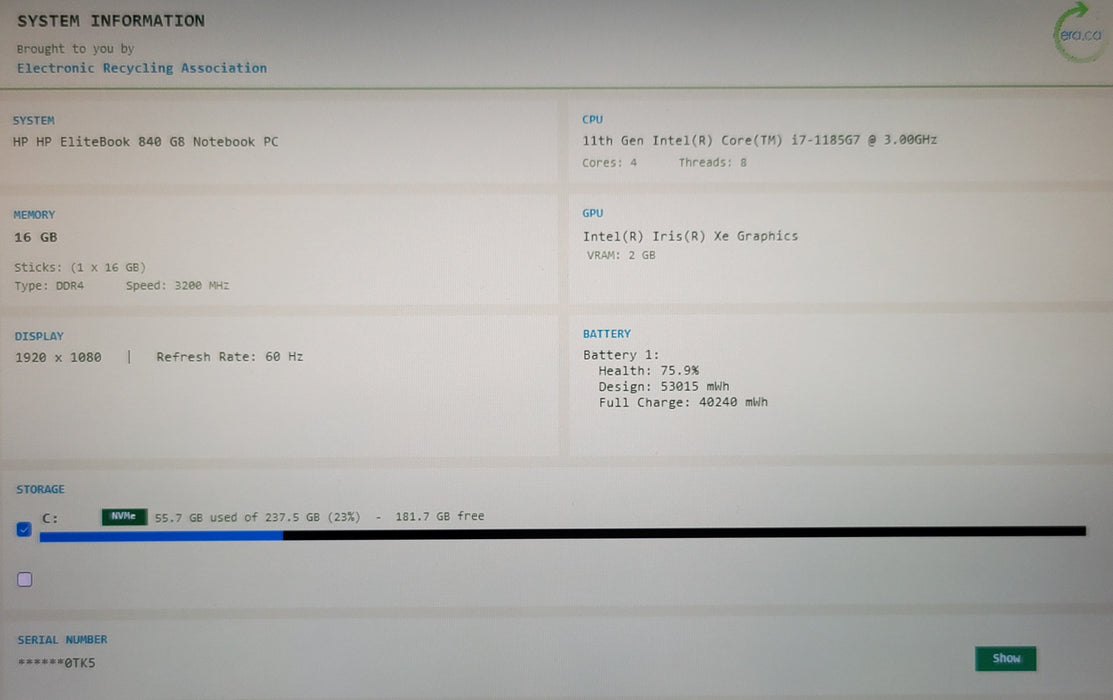 HP EliteBook 840 G8 i7-1185G7 16GB DDR4 256GB NVMe READ