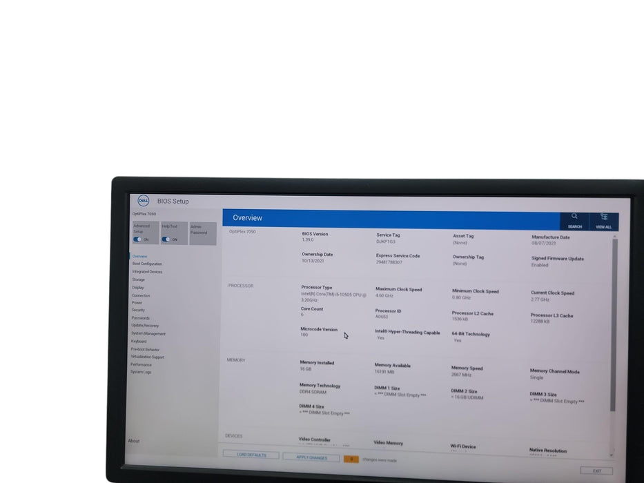 Dell Optiplex 7090 SFF i5 - 10505 @ 3.20GHz 16GB DDR4 Ram No HDD
