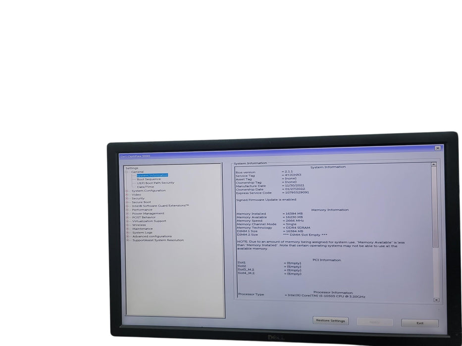 Dell Optiplex 3090 SFF i5 - 10505 @ 3.20GHz 16GB DDR4 Ram No HDD