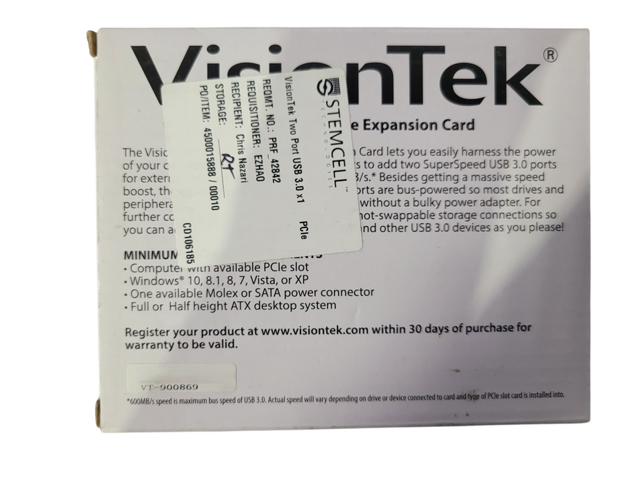 VisionTek 900869 2-Port USB 3.0 PCIe x1 Expansion Card