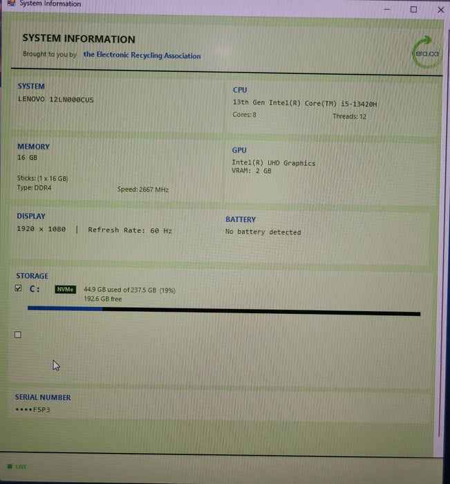 Lenovo ThinkCentre Neo 50q Gen4 | i5-13420H @2.10GHz 16GB DDR4 256GB MVMe