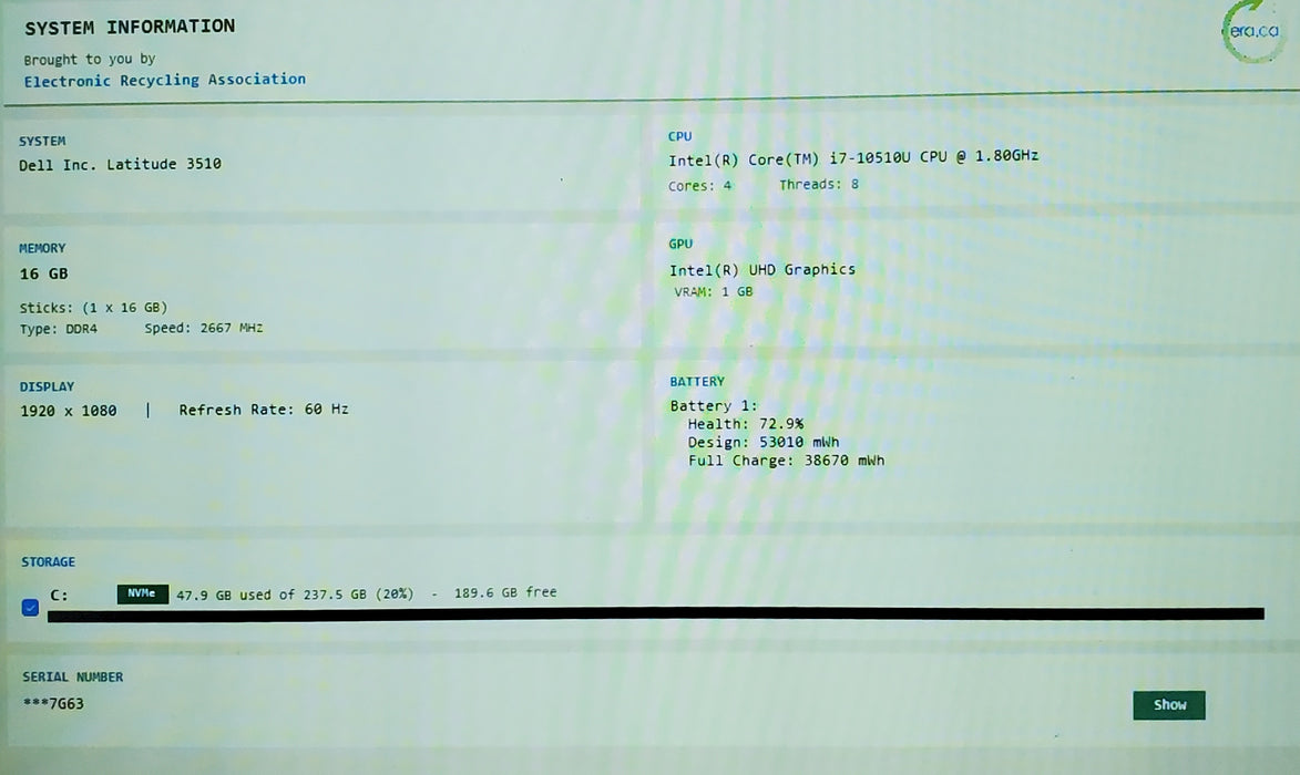 Dell Latitude 3510 i7-10510U 16GB RAM 256GB NVMe