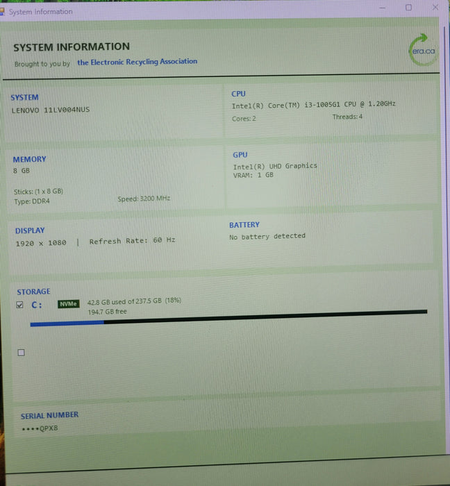 Lenovo ThinkCentre M60e | i3-1005G1 @1.20GHz 8GB DDR4 256GB MVMe