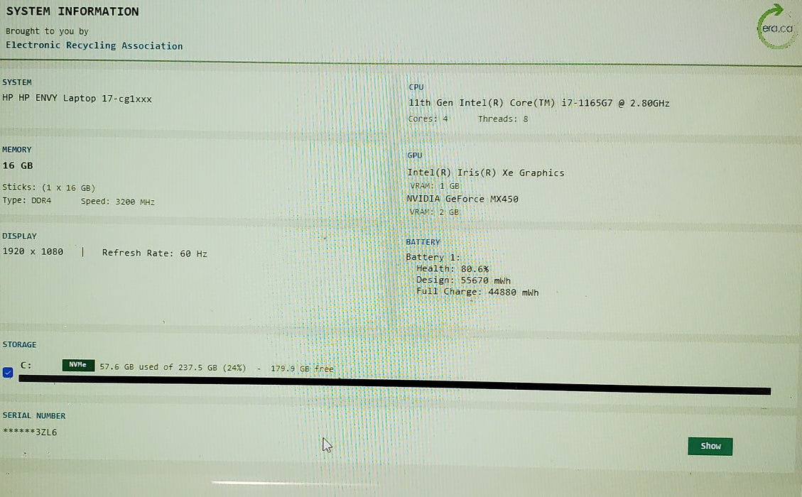 HP Envy 17-cg1008ca 17.3" FHD Touch i7-1165G7 16GB 256B SSD READ