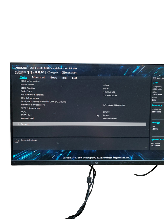 ASUS PB60- USFF DESKTOP  i5-9500T 8GB RAM NO-HDD/SSD NO- OS