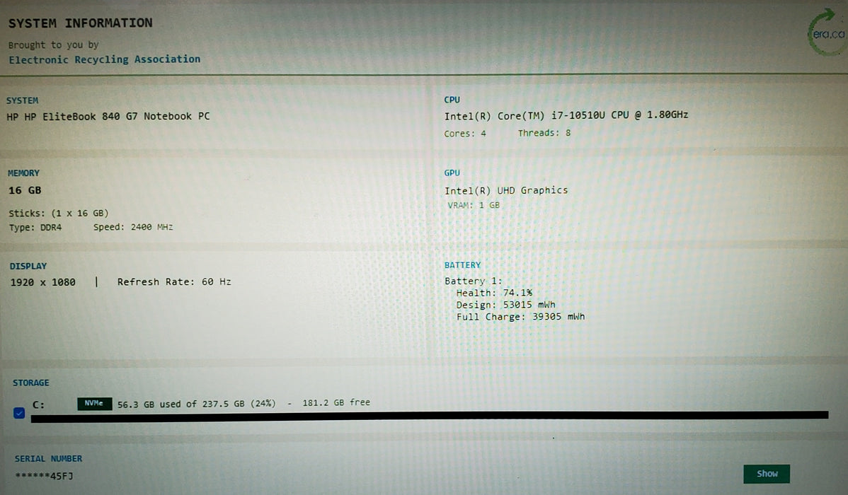 HP EliteBook 840 G7 i7-10510U 16GB DDR4 256GB NVMe READ