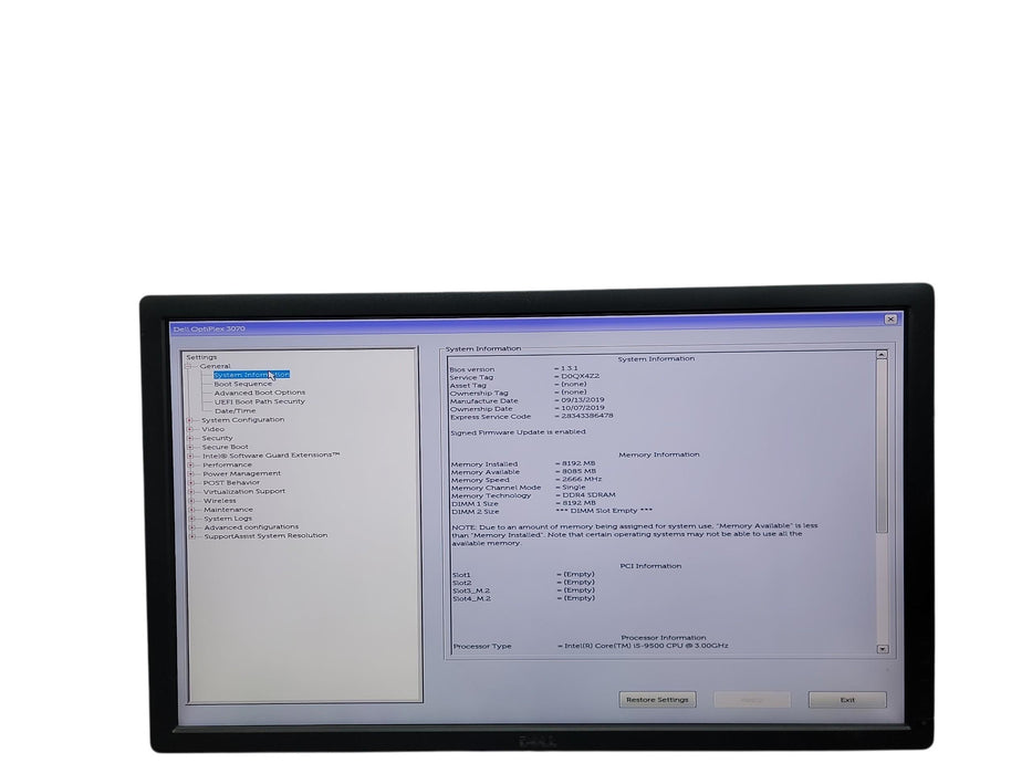 Dell Optiplex 3070 SFF i5 - 9500 @ 3.00GHz 8GB DDR4 Ram No HDD