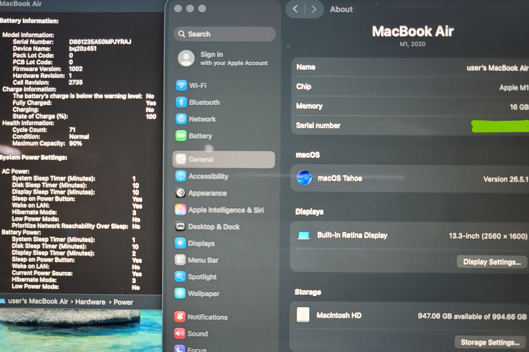 MacBook Air 13" 2020 A2337 M1 16GB RAM 1TB SSD NO ADAPTER