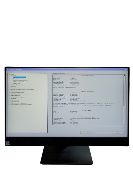 Dell  Optiplex  7470 All-In-One 23.8" FHD I5-9500 8GB RAM NO HDD/SSD/OS