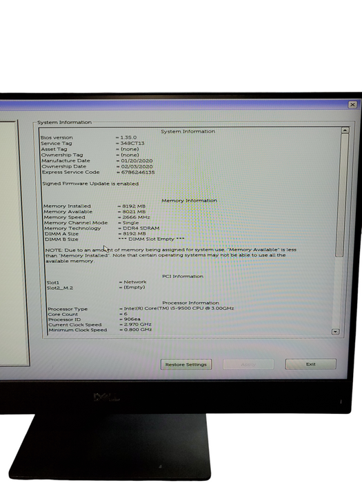 Dell  Optiplex  7470 All-In-One 23.8" FHD I5-9500 8GB RAM NO HDD/SSD/OS