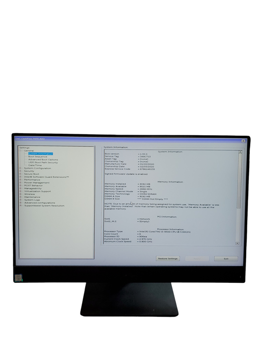 Dell  Optiplex  7470 All-In-One 23.8" FHD I5-9500 8GB RAM NO HDD/SSD/OS