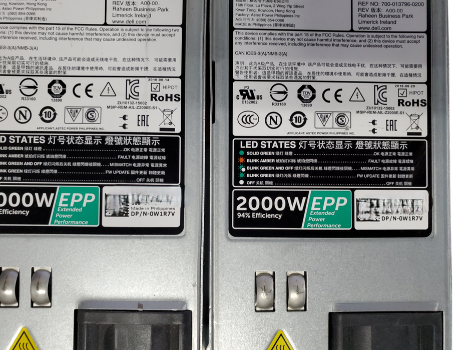 Lot 2x Dell 0W1R7V 2000W Server Power Supply - Z2000E-S1