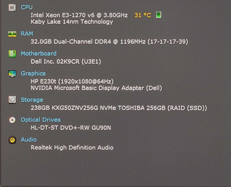Dell Precision 3420, E3-1270v6 3.80GHz, 32GB DDR4, 256GB Nvme, Nvidia Quadro P600 Q