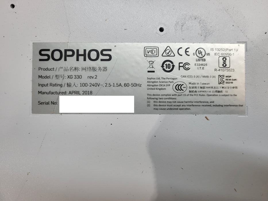 Sophos XG 330 Rev. 2 Firewall Security Network Appliance READ