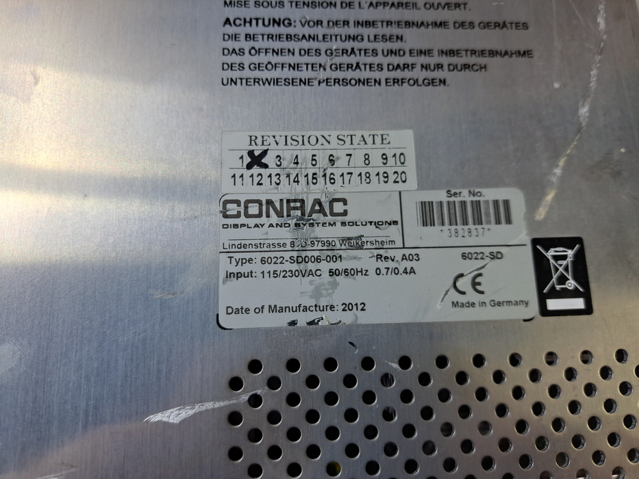 Sam Electronics 6022-SD006-001 Conrac Display *PARTS READ*