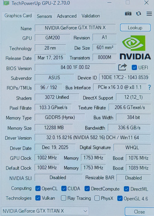 NVIDIA GeForce GTX TITAN X 12GB GDDR5 Graphics Card 699-1G600-0000-500 E