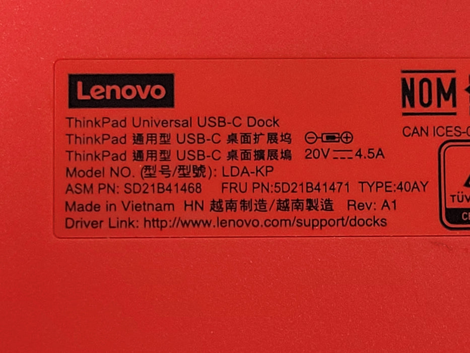 Lot of 4x Lenovo ThinkPad Universal USB-C Dock LDA-KP docking stations