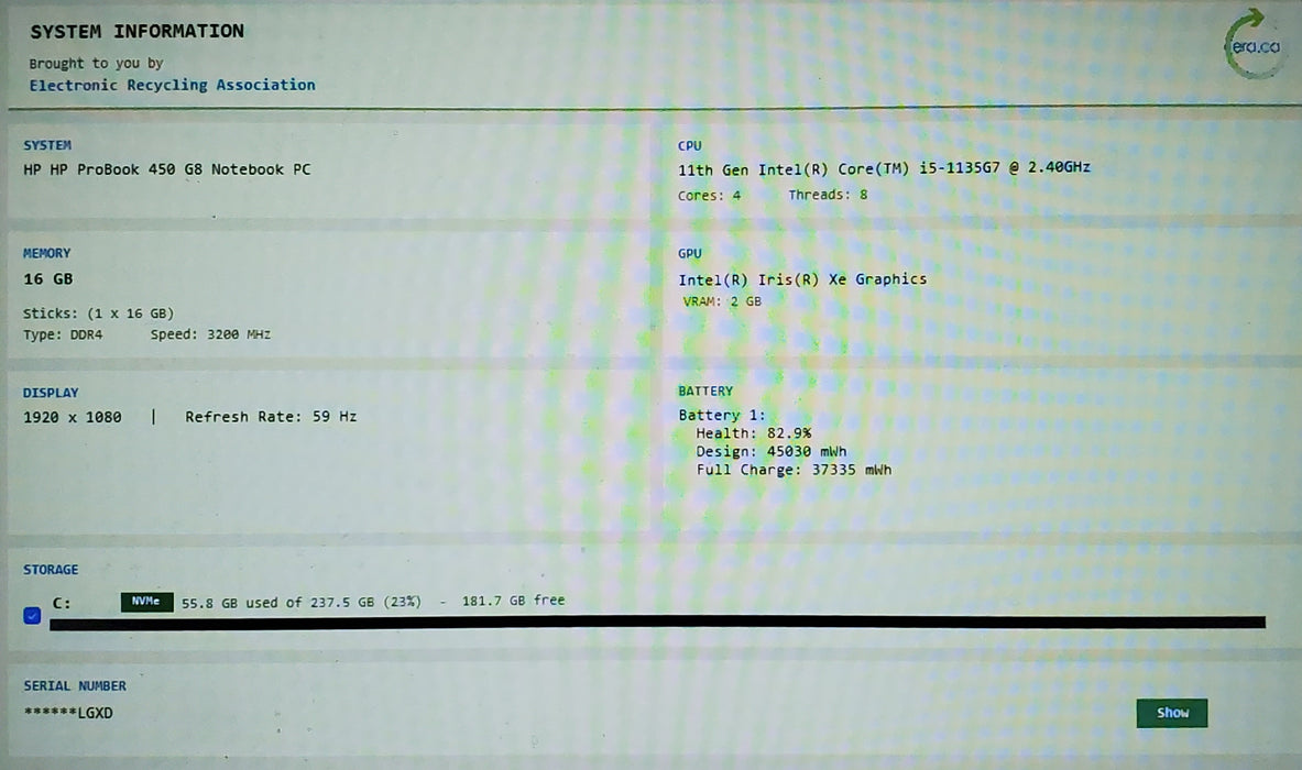 HP ProBook 450 G8 Core i5-1135G7 2.40GHz 16GB RAM 256GB SSD READ