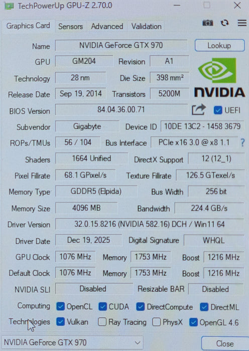 Gigabyte GeForce GTX 970 4GB Mini ITX OC Edition GPU GV-N970IXOC-4GD