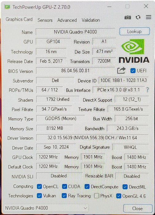 Nvidia Quadro P4000 8GB GDDR5 Graphics Card