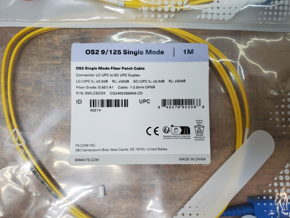Lot 10x NEW - FS OS2 9/126 Single Mode Fiber Patch Cable