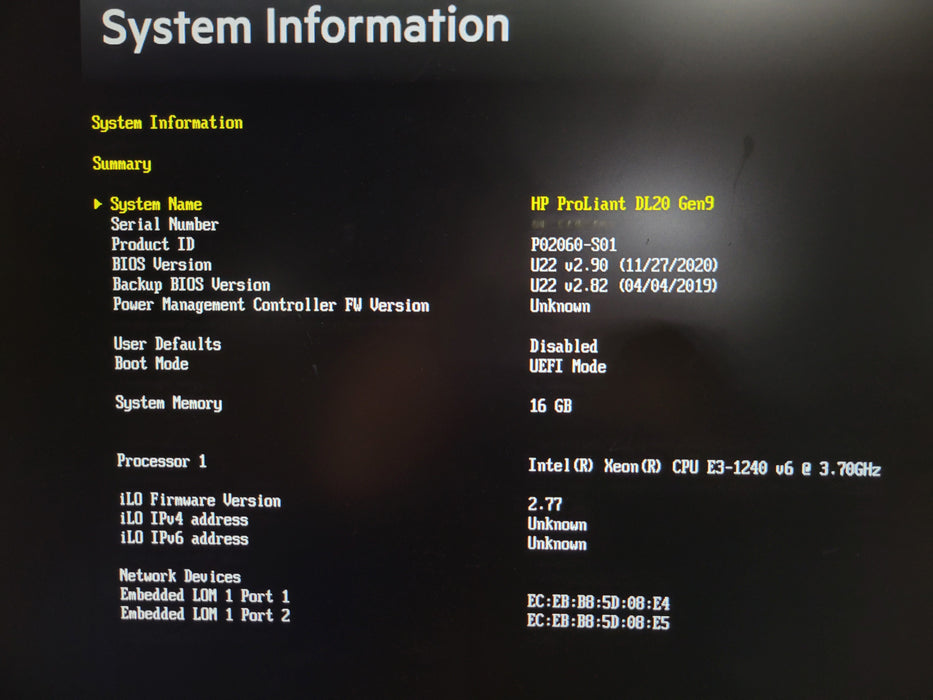 HP ProLiant DL20 Gen9 - Xeon E3-1240 v6 16GB DDR4 B140i 290W PSU