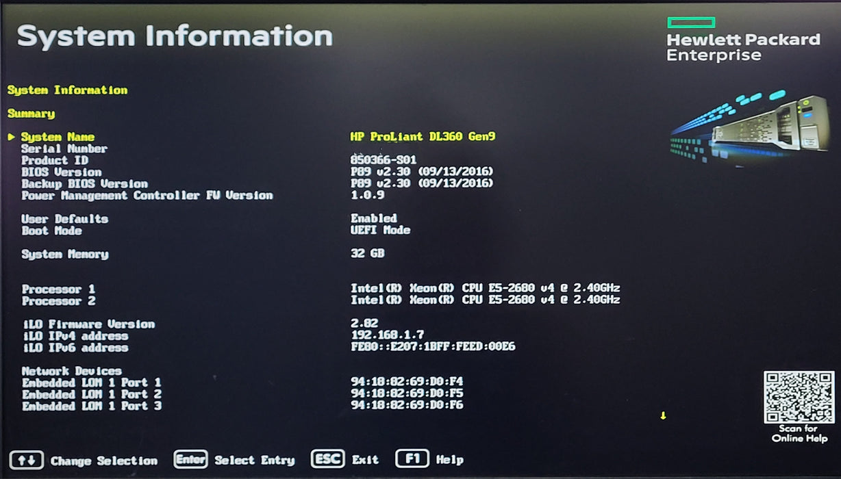 HP Proliant DL360 G9 8x2.5", 2x Xeon E5-2680v4, 32GB DDR4, P440ar, No HDD