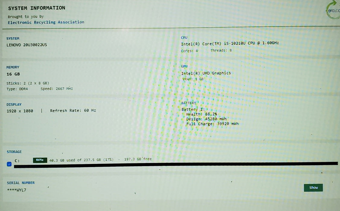Lenovo ThinkPad L15 Gen 1 intel i5-10210U 16GB DDR4 256GB NVMe READ