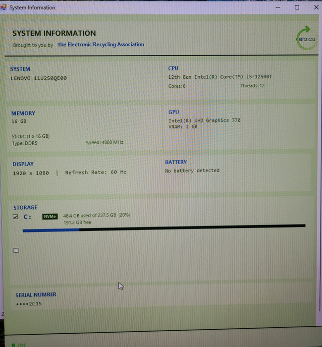 Lenovo ThinkCentre M80q Gen3 | i5-12500T @2.00GHz 16GB DDR5 256GB NVMe