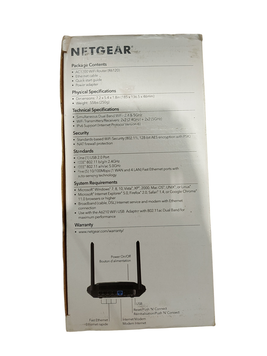 Netgear AC1200 Dual Band WiFi Router R6120 Fast Ethernet
