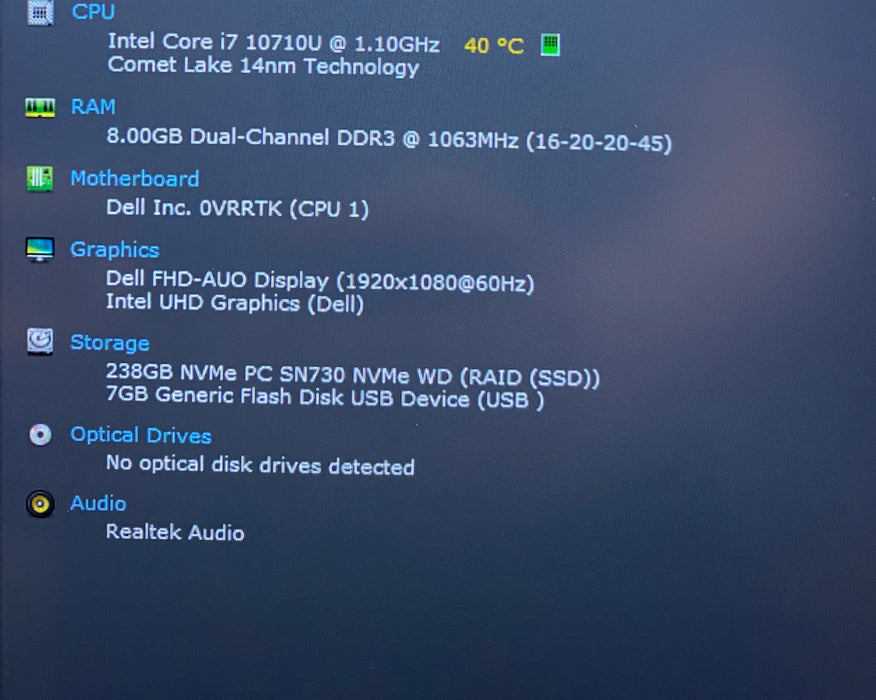 Dell XPS 13 7390 Intel Core i7-10710U 1.10GHz 8GB RAM 256GB SSD READ