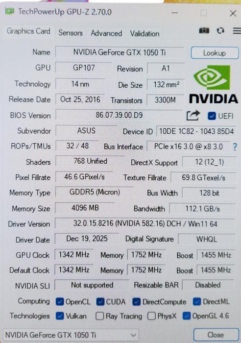 ASUS NVIDIA GeForce GTX 1050 Ti 4GB GDDR5 Graphics Card (DUAL-GTX1050TI-O4G)