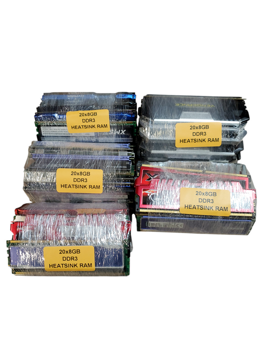Lot of 100x, Assorted 8GB DDR3/DDR3L HEATSINK RAM ASSORTED BRANDS