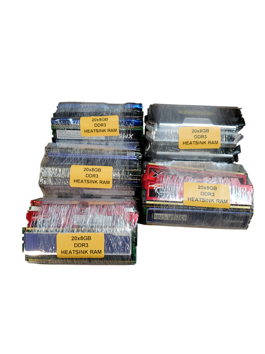 Lot of 100x, Assorted 8GB DDR3/DDR3L HEATSINK RAM ASSORTED BRANDS