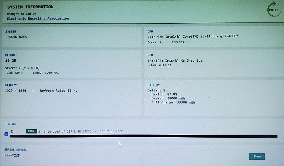 Lenovo V14 G2 ITL 14" FHD i5 1135G7 2.4GHz 16GB RAM 256GB SSD