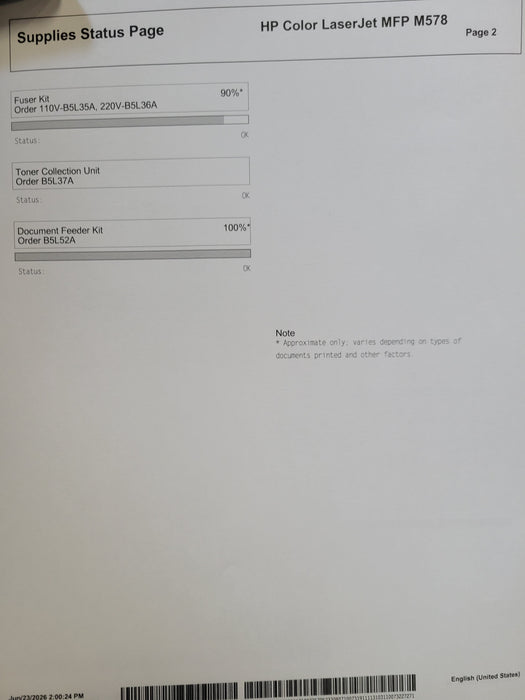 HP color laserjet enterprise MFP M578 7ZU85A printer
