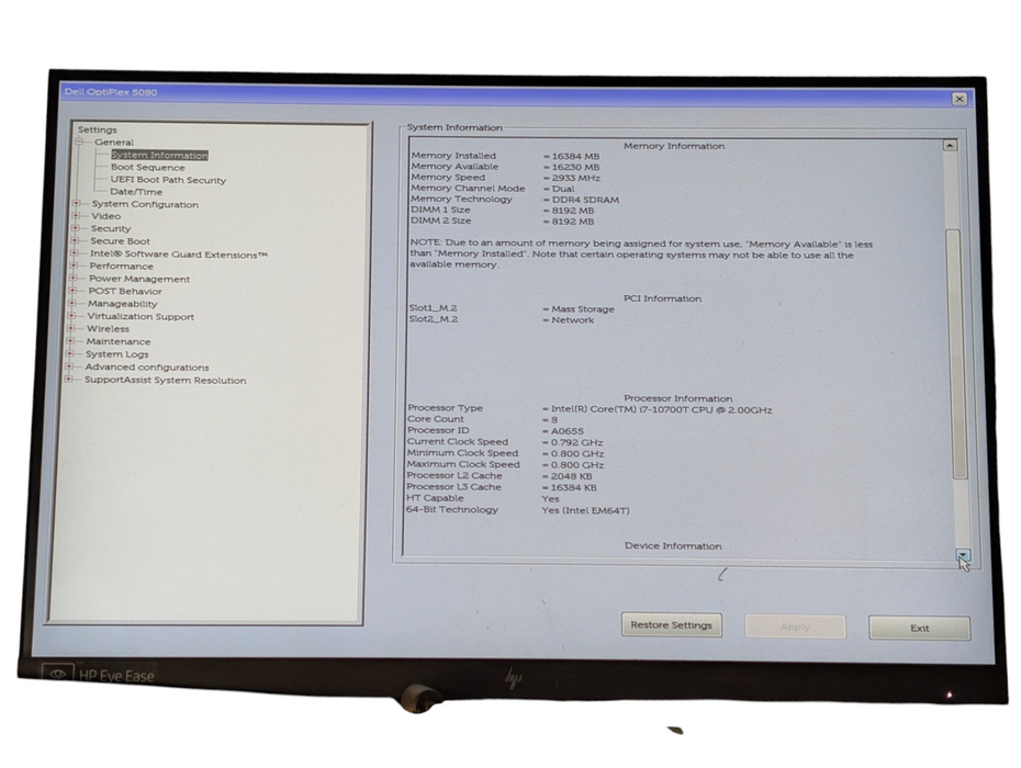 DELL OptiPlex 5080 Intel Core i7-10700T 16GB RAM 256GB NVMe SSD