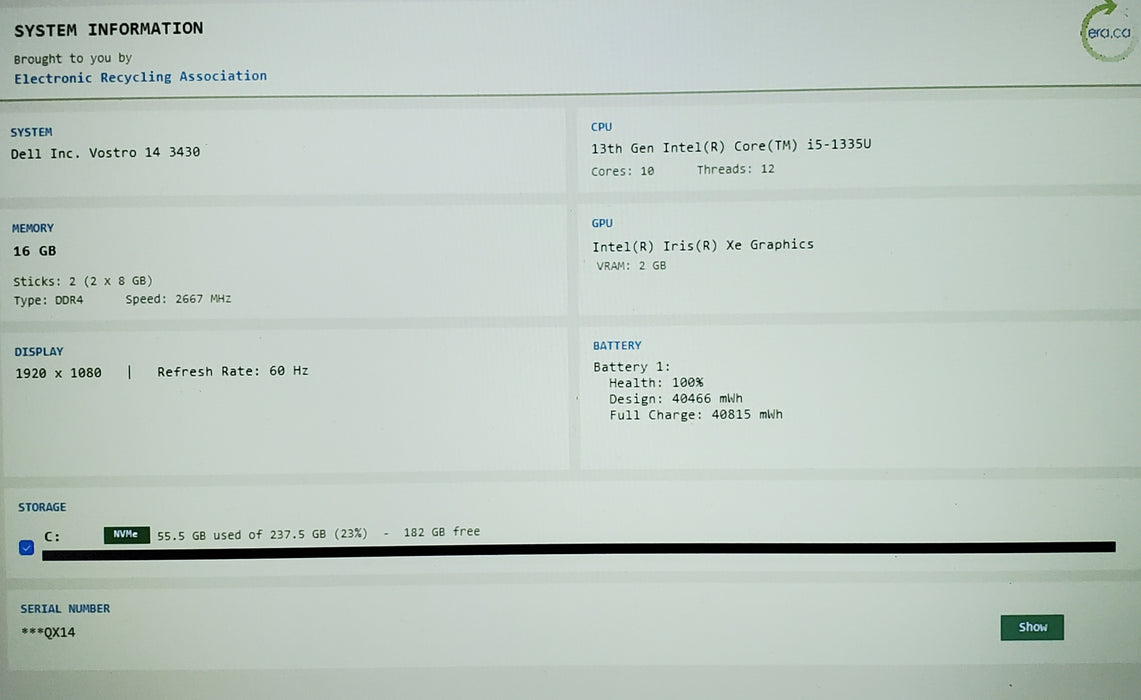 Dell Vostro 14 3430 14" i5-1335U 16GB DDR4 256GB SSD