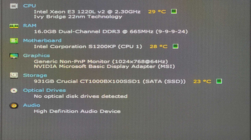Custom PC/Intel S1200KP, E3 1220L v2 2.30GHz, 16GB DDR3, 1TB SSD