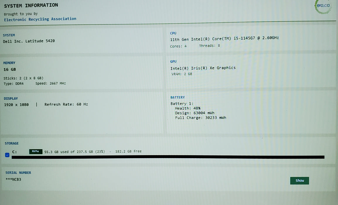 Dell Latitude 5420 Core i5-1145G7 2.6GHz 16GB DDR4 RAM 256GB SSD