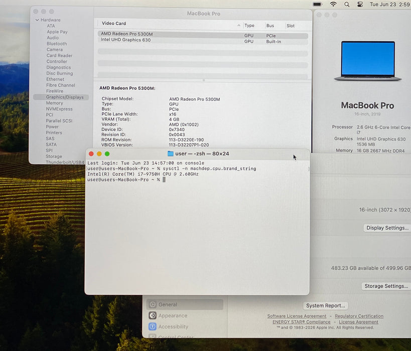 Apple MacBook Pro 16" 2019 i7-9750H Radeon Pro 5300M GPU 16GB RAM 512GB SSD READ