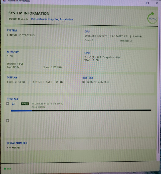 Lenovo ThinkCentre M70q | i5-10400T @2.00GHz 8GB DDR4 256GB NVMe